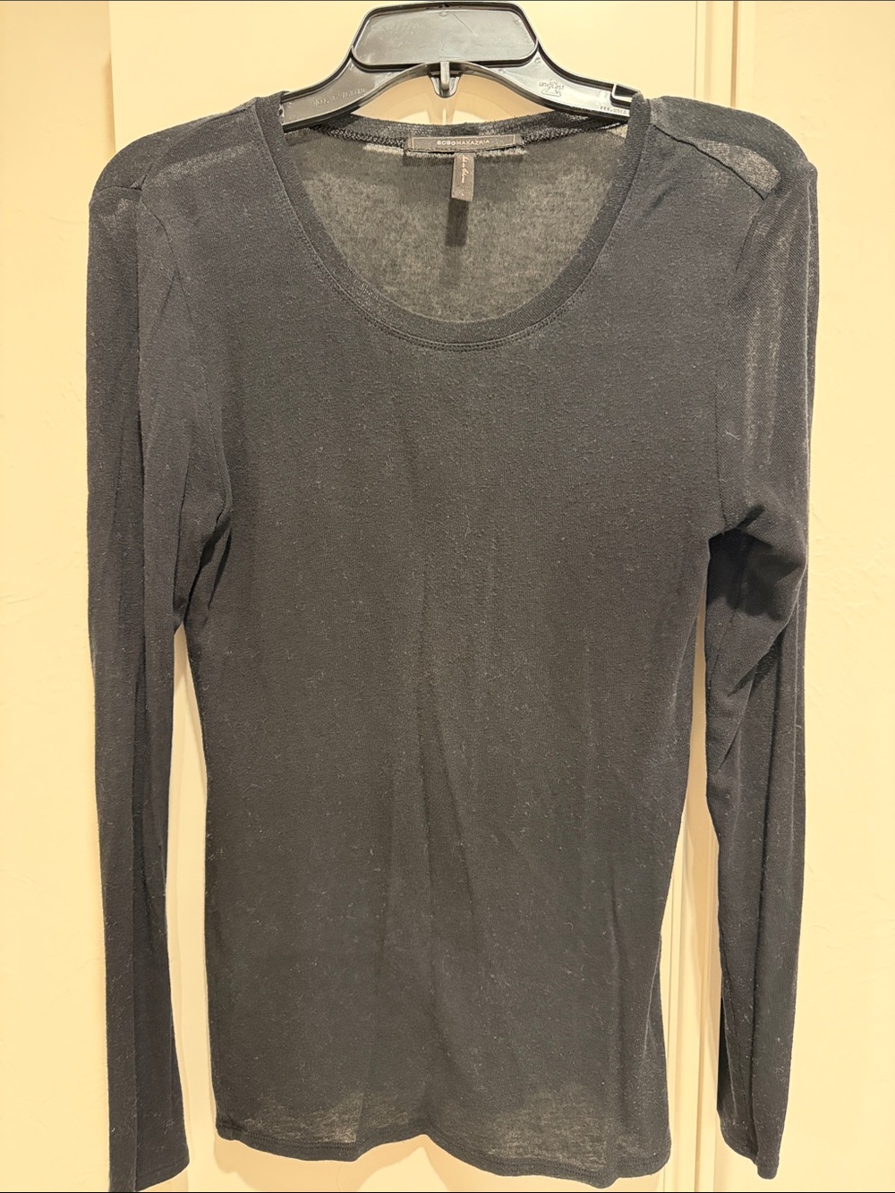 BCBGMaxAzria Black Long Sleeve Scoop Neck Top